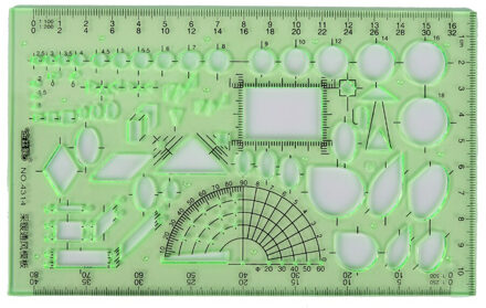 1 pc Green Plastic Lab Briefpapier Meten Ruler Tien Soorten Template Heerser Geometrie Tekening Sjabloon Heerser Schoolbenodigdheden N10