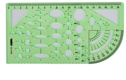 1 pc Green Plastic Lab Briefpapier Meten Ruler Tien Soorten Template Heerser Geometrie Tekening Sjabloon Heerser Schoolbenodigdheden N12