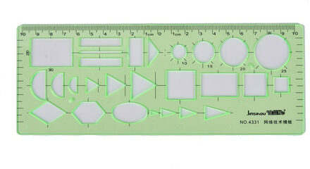 1 pc Green Plastic Lab Briefpapier Meten Ruler Tien Soorten Template Heerser Geometrie Tekening Sjabloon Heerser Schoolbenodigdheden N4