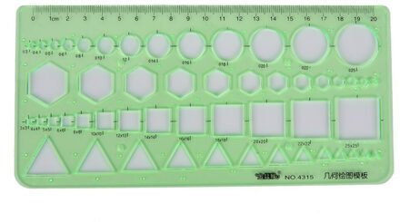 1 pc Green Plastic Lab Briefpapier Meten Ruler Tien Soorten Template Heerser Geometrie Tekening Sjabloon Heerser Schoolbenodigdheden N6