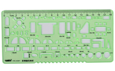 1 pc Green Plastic Lab Briefpapier Meten Ruler Tien Soorten Template Heerser Geometrie Tekening Sjabloon Heerser Schoolbenodigdheden N9