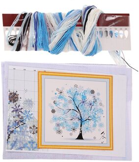 1 Pc Handwerken Diy Dmc Kruissteek Borduren Kit Vier Seizoenen Boom Katoenen Draad Home Decor TI99 Blauw