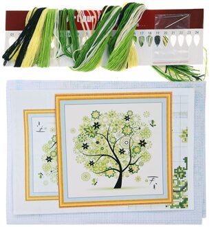 1 Pc Handwerken Diy Dmc Kruissteek Borduren Kit Vier Seizoenen Boom Katoenen Draad Home Decor TI99 Groen