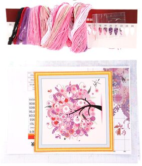 1 Pc Handwerken Diy Dmc Kruissteek Borduren Kit Vier Seizoenen Boom Katoenen Draad Home Decor TI99 Roze