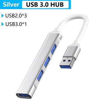 1 Pc High Speed Usb 3.0 Hub Multi Usb Splitter 4 Poorten Expander Adapter Type-C/ Type-een Naar Usb Computer Accessoires Voor Laptop Pc USB 3.0 Hub zilver