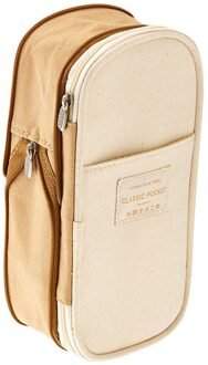 1 PC Koreaanse Briefpapier Eenvoudige Stijl Candy Kleur Canvas Grote Capaciteit Multifunctionele Briefpapier Clamshell Etui best selling Donker Kaki