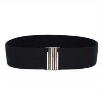 1 PC Lente Zomer Mode vrouwen Zilveren Gesp Brede Stretch Elastische Corset Taille Riemen Tailleband Elegante Dame Riem zwart