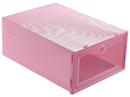 1 Pc Opvouwbare Clear Schoenen Doos Plastic Stapelbare Opslag Schoen Organizer Home Storage Organizer Effen Kleur Transparante Schoenen Doos roze L