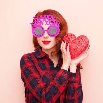 1 Pc Prestaties Props Gelukkig Nieuwjaar Brief Patroon Brillen Prestaties Prop rooskleurig