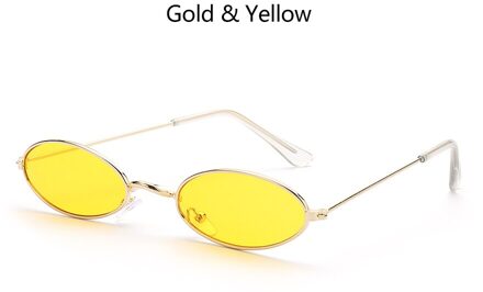 1 Pc Retro Kleine Ovale Zonnebril Vrouwen Vintage Shades Zwart Rood Metalen Kleur Zonnebril Brillen goud geel