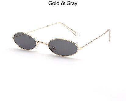 1 Pc Retro Kleine Ovale Zonnebril Vrouwen Vintage Shades Zwart Rood Metalen Kleur Zonnebril Brillen goud grijs