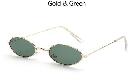 1 Pc Retro Kleine Ovale Zonnebril Vrouwen Vintage Shades Zwart Rood Metalen Kleur Zonnebril Brillen goud groen