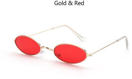 1 Pc Retro Kleine Ovale Zonnebril Vrouwen Vintage Shades Zwart Rood Metalen Kleur Zonnebril Brillen goud rood