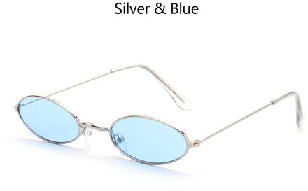 1 Pc Retro Kleine Ovale Zonnebril Vrouwen Vintage Shades Zwart Rood Metalen Kleur Zonnebril Brillen zilver blauw