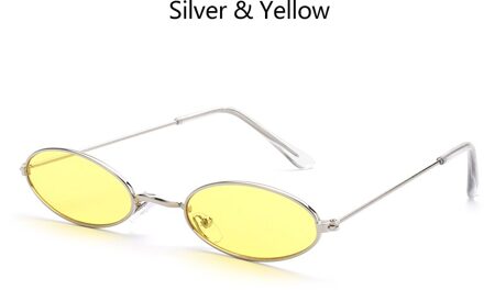 1 Pc Retro Kleine Ovale Zonnebril Vrouwen Vintage Shades Zwart Rood Metalen Kleur Zonnebril Brillen zilver geel