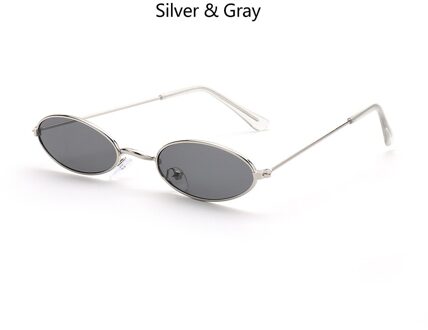 1 Pc Retro Kleine Ovale Zonnebril Vrouwen Vintage Shades Zwart Rood Metalen Kleur Zonnebril Brillen zilver grijs