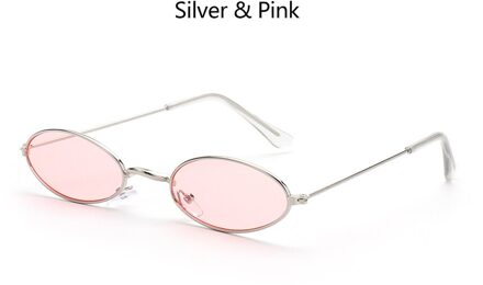 1 Pc Retro Kleine Ovale Zonnebril Vrouwen Vintage Shades Zwart Rood Metalen Kleur Zonnebril Brillen zilver roze