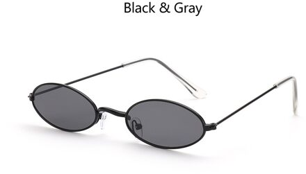 1 Pc Retro Kleine Ovale Zonnebril Vrouwen Vintage Shades Zwart Rood Metalen Kleur Zonnebril Brillen zwart grijs