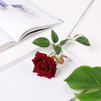 1 Pc Rode Rozen Tak Zijde Kunstbloemen Wit Roze Paars Long Stem Rose Bloem Bruiloft Decoratie Thuis Tafel Decor Flannel donker rood