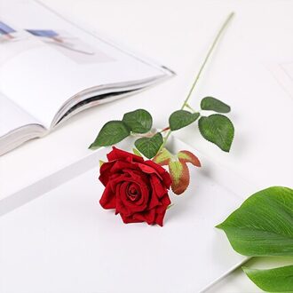 1 Pc Rode Rozen Tak Zijde Kunstbloemen Wit Roze Paars Long Stem Rose Bloem Bruiloft Decoratie Thuis Tafel Decor Flannel rood