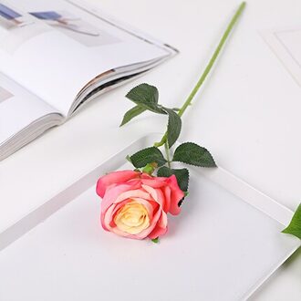 1 Pc Rode Rozen Tak Zijde Kunstbloemen Wit Roze Paars Long Stem Rose Bloem Bruiloft Decoratie Thuis Tafel Decor Silk roze