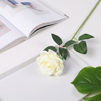 1 Pc Rode Rozen Tak Zijde Kunstbloemen Wit Roze Paars Long Stem Rose Bloem Bruiloft Decoratie Thuis Tafel Decor Silk wit