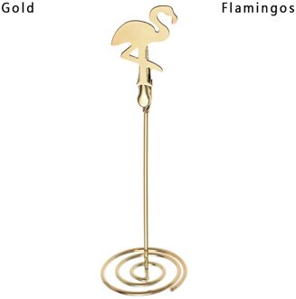 1 PC Romantische Bruiloft Plaats Kaarthouder Romantische Vlinder Flamingo Patroon Metalen Foto Clip Desktop Decoratie Stand Paper Clamp flamingo goud
