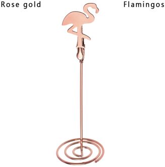 1 PC Romantische Bruiloft Plaats Kaarthouder Romantische Vlinder Flamingo Patroon Metalen Foto Clip Desktop Decoratie Stand Paper Clamp flamingo roos goud