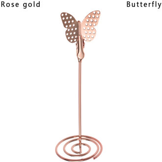 1 PC Romantische Bruiloft Plaats Kaarthouder Romantische Vlinder Flamingo Patroon Metalen Foto Clip Desktop Decoratie Stand Paper Clamp vlinder roos goud