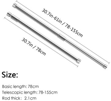 1 Pc Rvs Douchegordijn Ploes Intrekbare Vaste Opknoping Staaf Verstelbare Veerspanning Staaf Rail Voor Kleding Handdoeken
