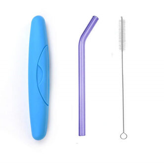 1 Pc Speciale Fijne Gebogen Glas Pipet Milieu Glas Rietjes Met Case Gezondheid Baby Drinken Milieuvriendelijke Kerst blauw