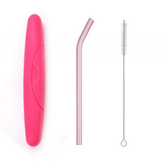 1 Pc Speciale Fijne Gebogen Glas Pipet Milieu Glas Rietjes Met Case Gezondheid Baby Drinken Milieuvriendelijke Kerst roze
