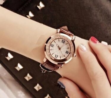 1 Pc Strass Vrouwelijke Horloge Casual Mode Vrouwen Mode Luxe Leisure Set Vijzel Lederen Rvs Quartz Horloge koffie