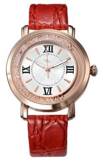 1 Pc Strass Vrouwelijke Horloge Casual Mode Vrouwen Mode Luxe Leisure Set Vijzel Lederen Rvs Quartz Horloge Rood