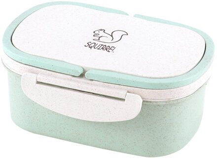 1 Pc Tarwe Stro Dubbele Draagbare Lunchbox Cartoon Student Kind Fruit Scherper Voedsel Magnetron Container Opbergdoos Tafel Groen