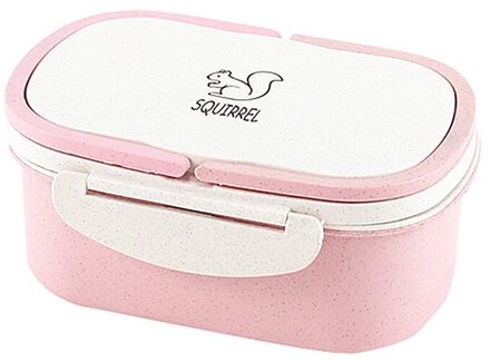 1 Pc Tarwe Stro Dubbele Draagbare Lunchbox Cartoon Student Kind Fruit Scherper Voedsel Magnetron Container Opbergdoos Tafel Roze