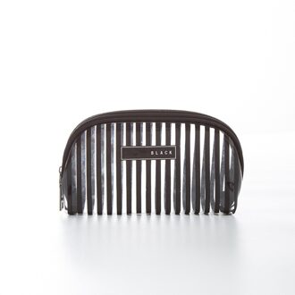 1 Pc Transparante Gestreepte Cosmetische Bag Clear Vrouwen Make-Up Tas Travel Organizer Toilettas Kit Rits Make Pouch zwart