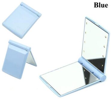 1 PC Vrouwen Dames Make Up Spiegel Cosmetische Opvouwbare Draagbare Compact Pocket met 8 LED Verlichting Make Tool Mooi Blauw