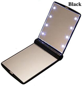 1 PC Vrouwen Dames Make Up Spiegel Cosmetische Opvouwbare Draagbare Compact Pocket met 8 LED Verlichting Make Tool Mooi zwart