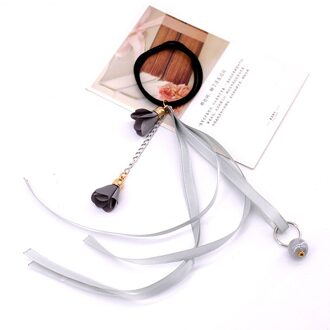 1 Pc Vrouwen Elastische Haarbanden Elegante Meisje Lint Bloem Parel Elastiekjes Paardenstaart Houder Scrunchy Donut Voor Haar Broodje maker grijs
