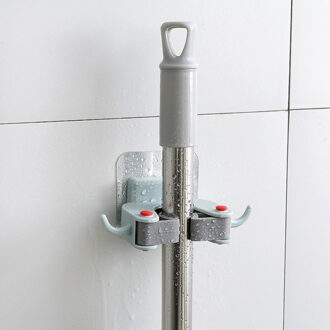 1 Pc Wandmontage Zelfklevende Met Lente Clip Bezem Houder Naadloze Rack Hanger Organizer Thuis Universele Mop Haak Blauw