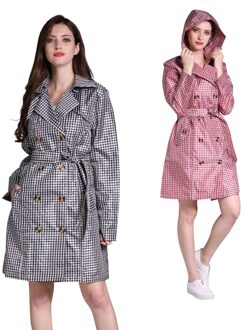 1 PC waterdichte vrouwen regen trenchcoat dames hooded lange jassen jassen lichtgewicht met riem Roze