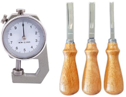 1 Pcs 0-10Mm Dikte Gauge Tester & 3 Pcs Leather Craft Lederen Rand Skiving Leer Beveler Tool set