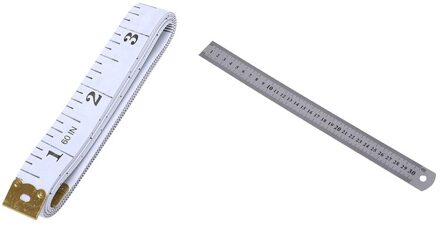 1 Pcs 150 Cm Zacht Plastic Heerser Tailor Naaien Doek Meet Tape & 1 Pcs Rvs Liniaal Metric functie