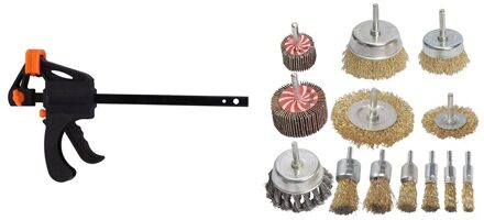 1 Pcs 4 Inch Klem Voor Houtbewerking & 13 Pcs Staal Twist Knoop Draad Wiel Borstel