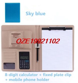 1 Pcs 4 Kleuren Pu Lederen Riem Rekenmachine A4 Type Multifunctionele Map lucht blauw