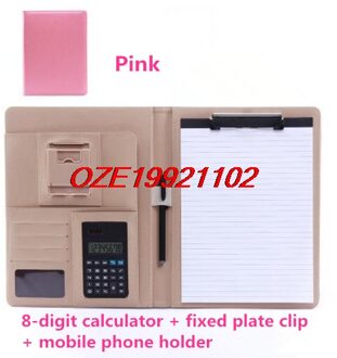 1 Pcs 4 Kleuren Pu Lederen Riem Rekenmachine A4 Type Multifunctionele Map Roze