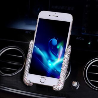 1 Pcs Auto Houder Interieur Decor Strass Kristal Auto Air Vent Telefoon Houder Auto Interieur Opslag Accessoires wit
