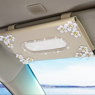 1 Pcs Auto Kristal Papier Doos Met Chrysant Kristal Tissue Doos Cae Interieur Accessoires Voor Zonneklep Type Beige 1 stk