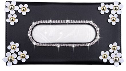 1 Pcs Auto Kristal Papier Doos Met Chrysant Kristal Tissue Doos Cae Interieur Accessoires Voor Zonneklep Type zwart 1 stk